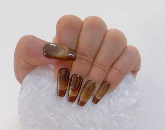 Simply Cat Eye - Rich Caramel Ombre - Customizable Handcrafted Press On Nails