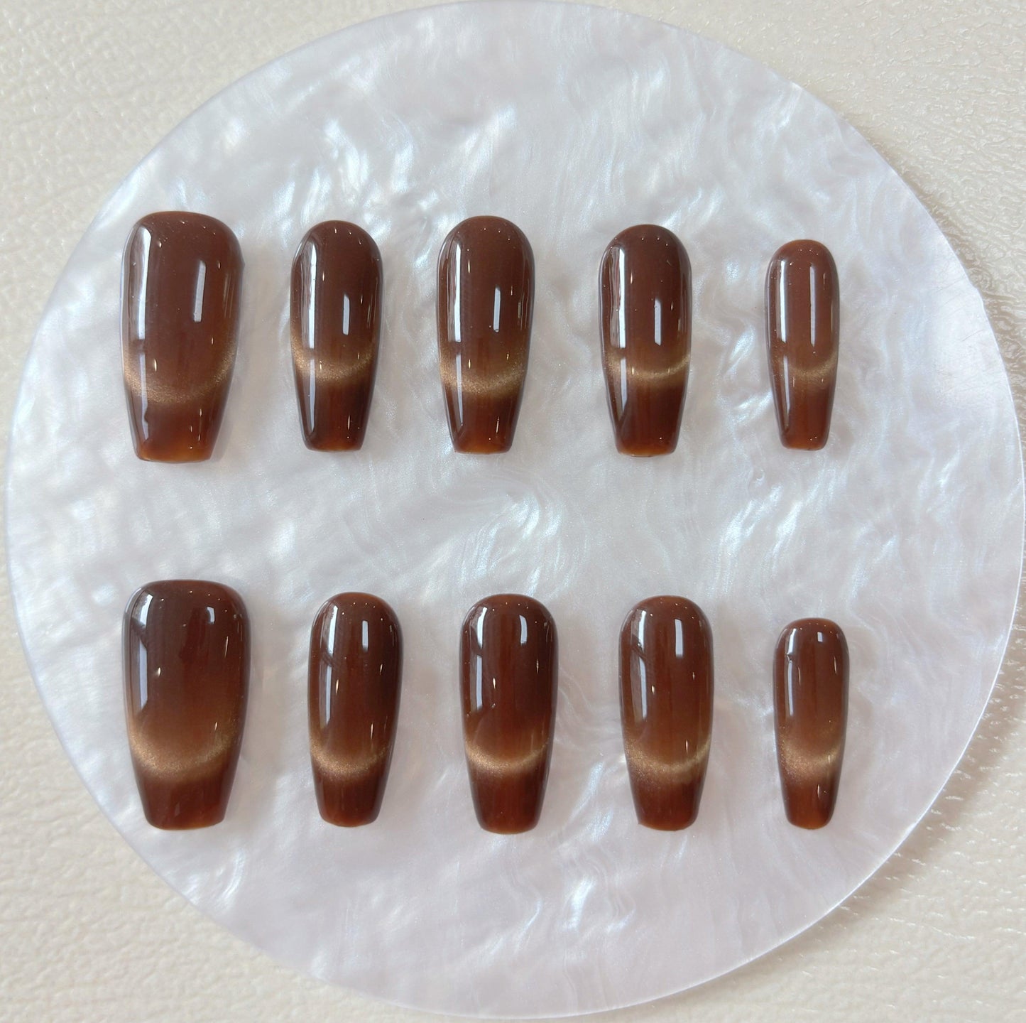 Simply Cat Eye - Rich Caramel Ombre - Customizable Handcrafted Press On Nails