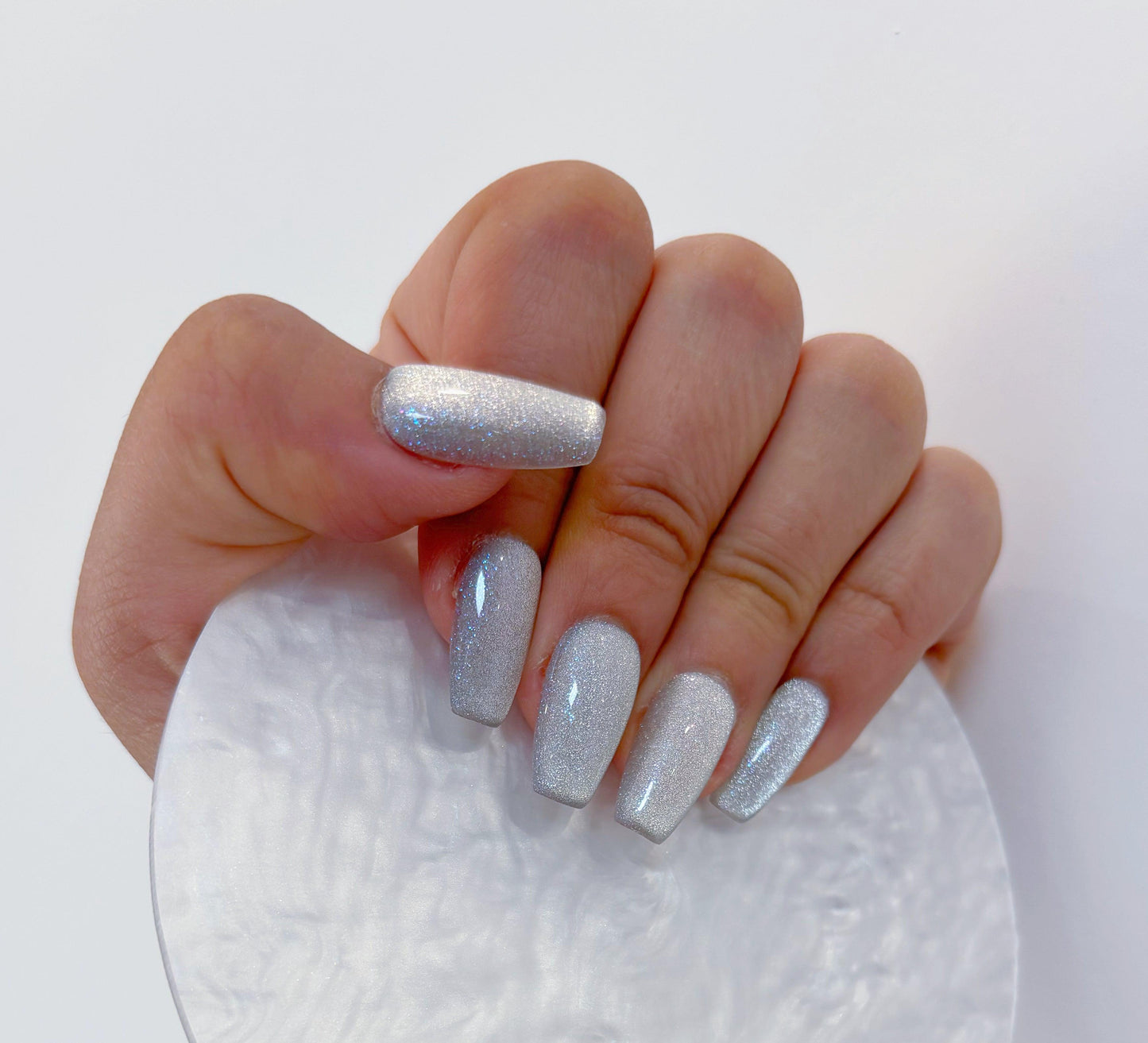 Simply Cat Eye - Silver Glitter - Customizable Handcrafted Press On Nails