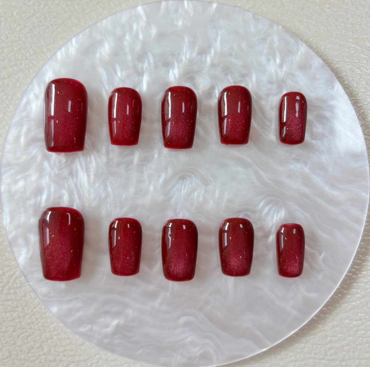Simply Cat Eye - Deep Red - Customizable Handcrafted Press On Nails