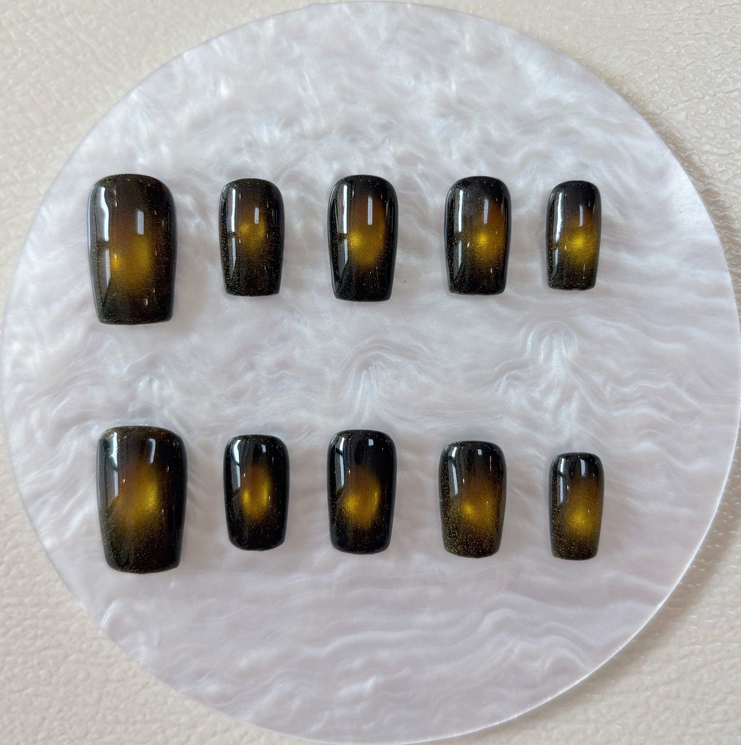 Simply Cat Eye - Black Gold Ombre - Customizable Handcrafted Press On Nails