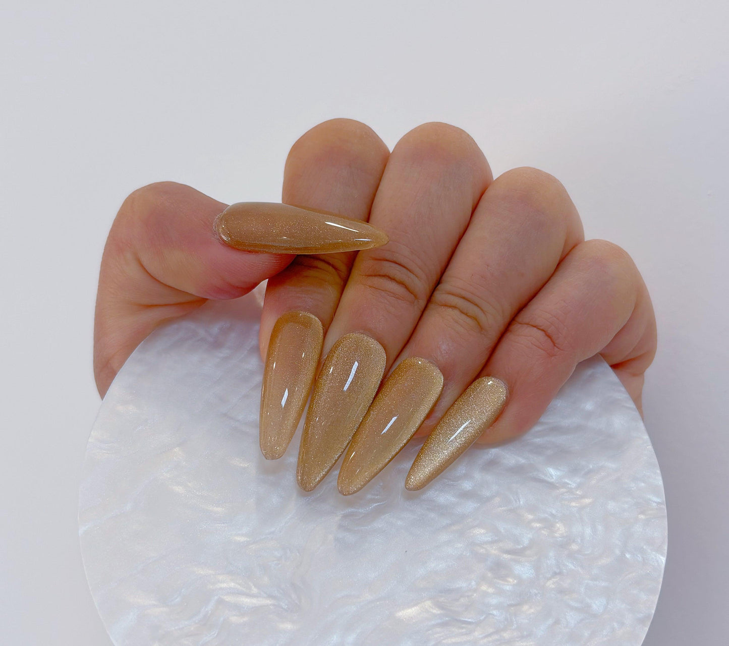 Simply Cat Eye - Nude Shimmer - Customizable Handcrafted Press On Nails