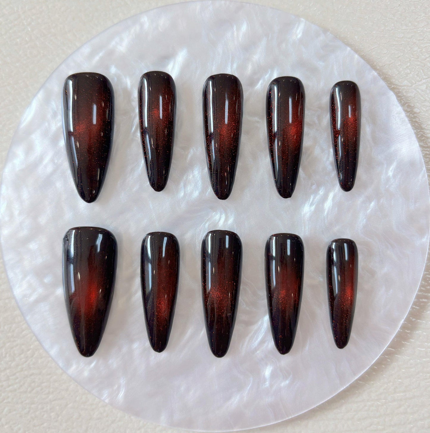 Simply Cat Eye - Burgundy Shimmer - Customizable Handcrafted Press On Nails