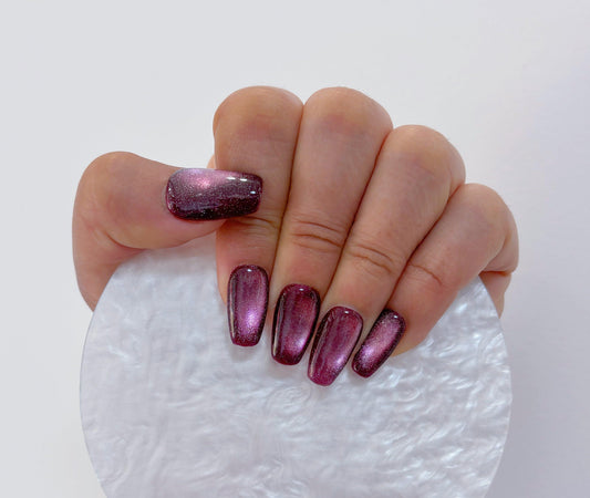 Simply Cat Eye - Burgundy Glitter - Customizable Handcrafted Press On Nails