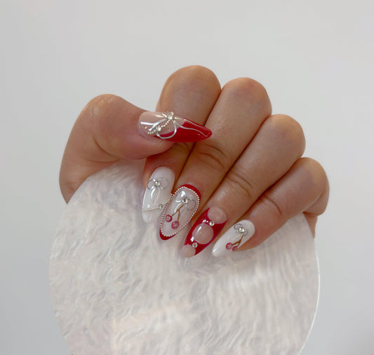 Cherry Ribbon Charm Nail - Elegant Charme