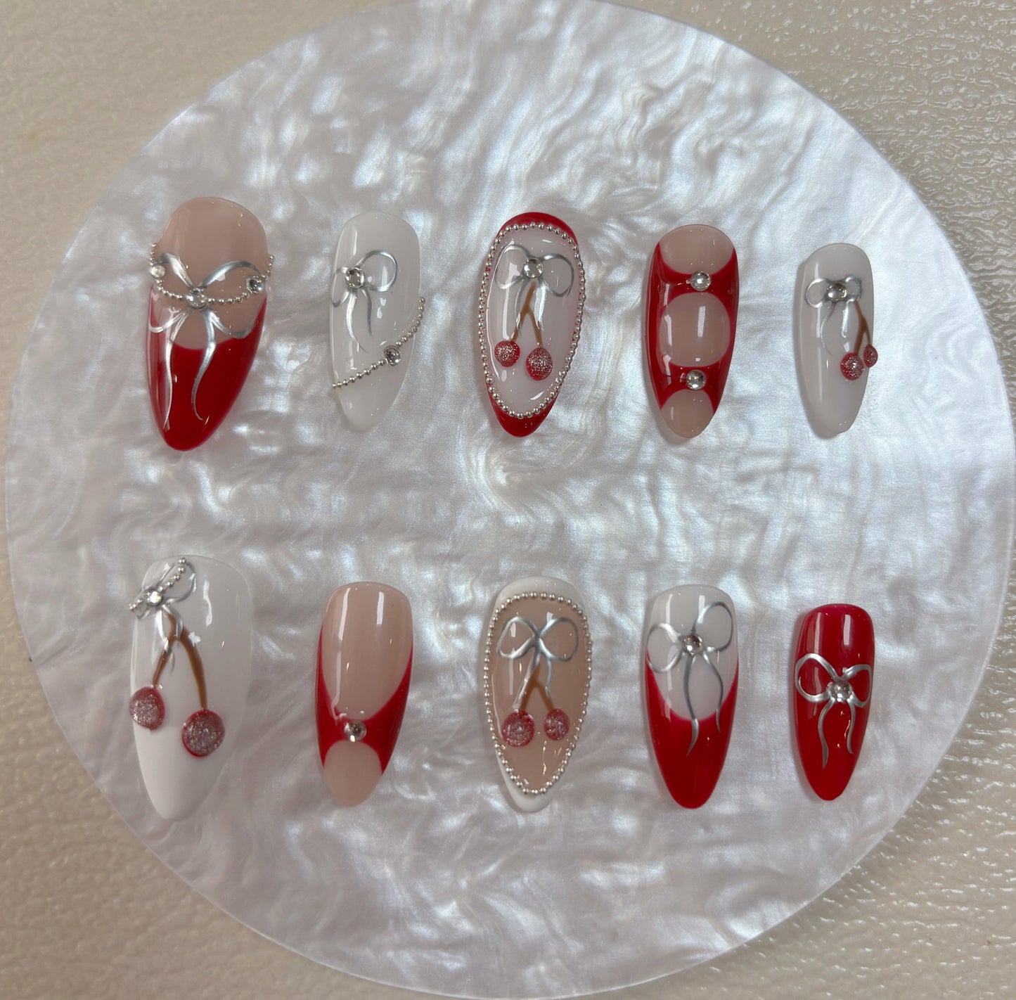Cherry Ribbon Charm Nail - Elegant Charme