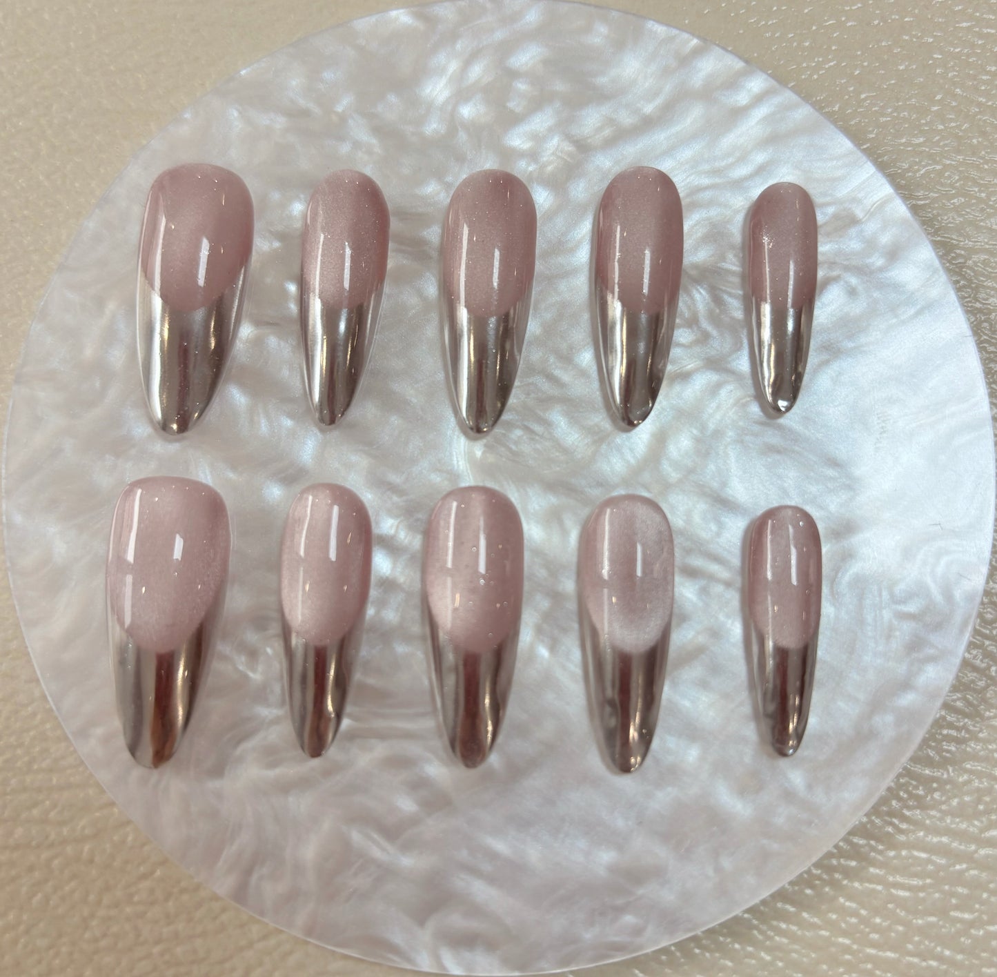 Pink Frost Chrome Nail