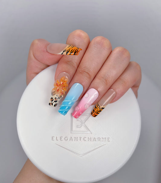 Elegant Touch - Tropical Shades - Customizable Handcrafted Press On Nails