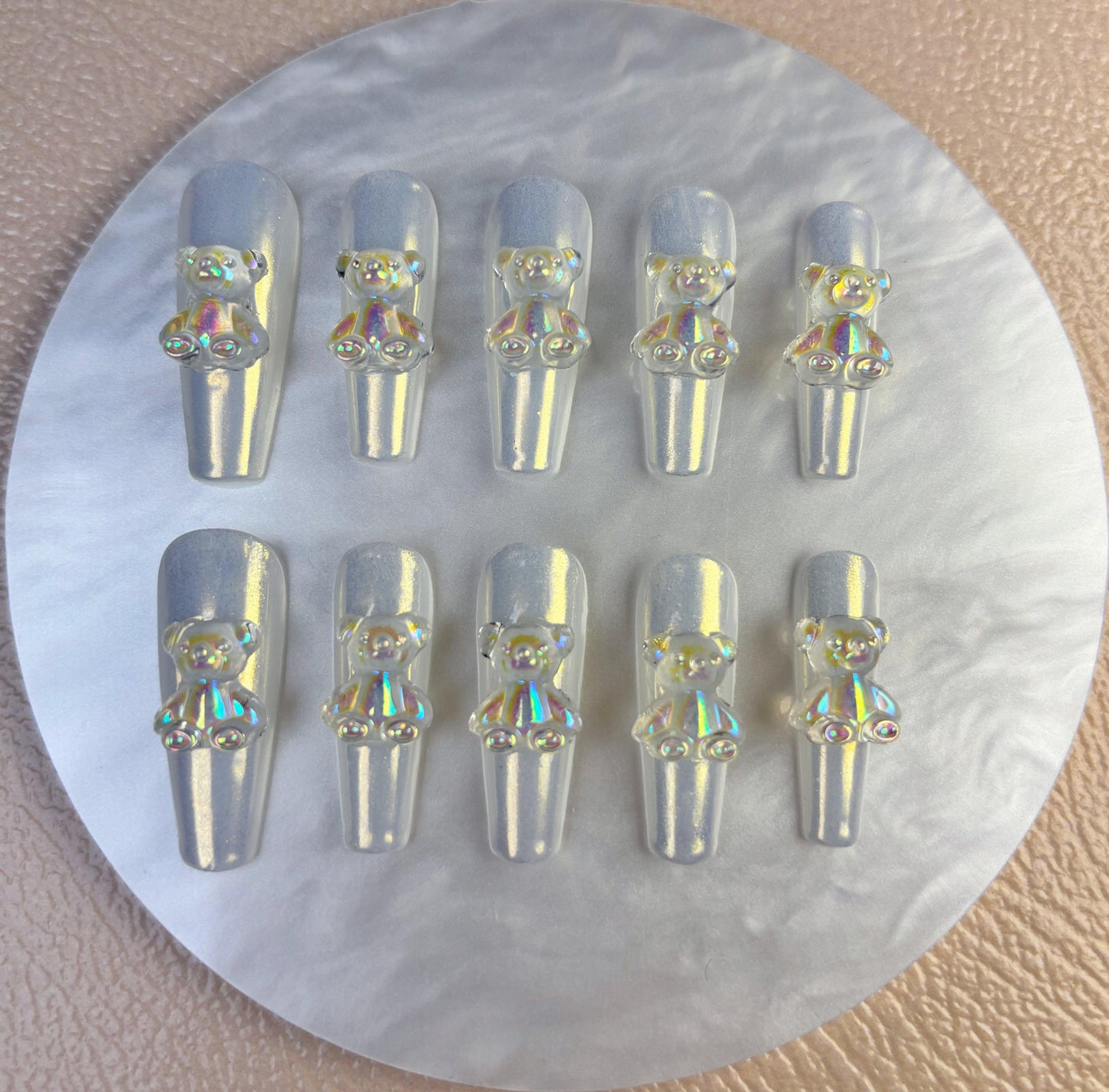 Holographic Teddy Bear Press On Nail - Elegant Charme