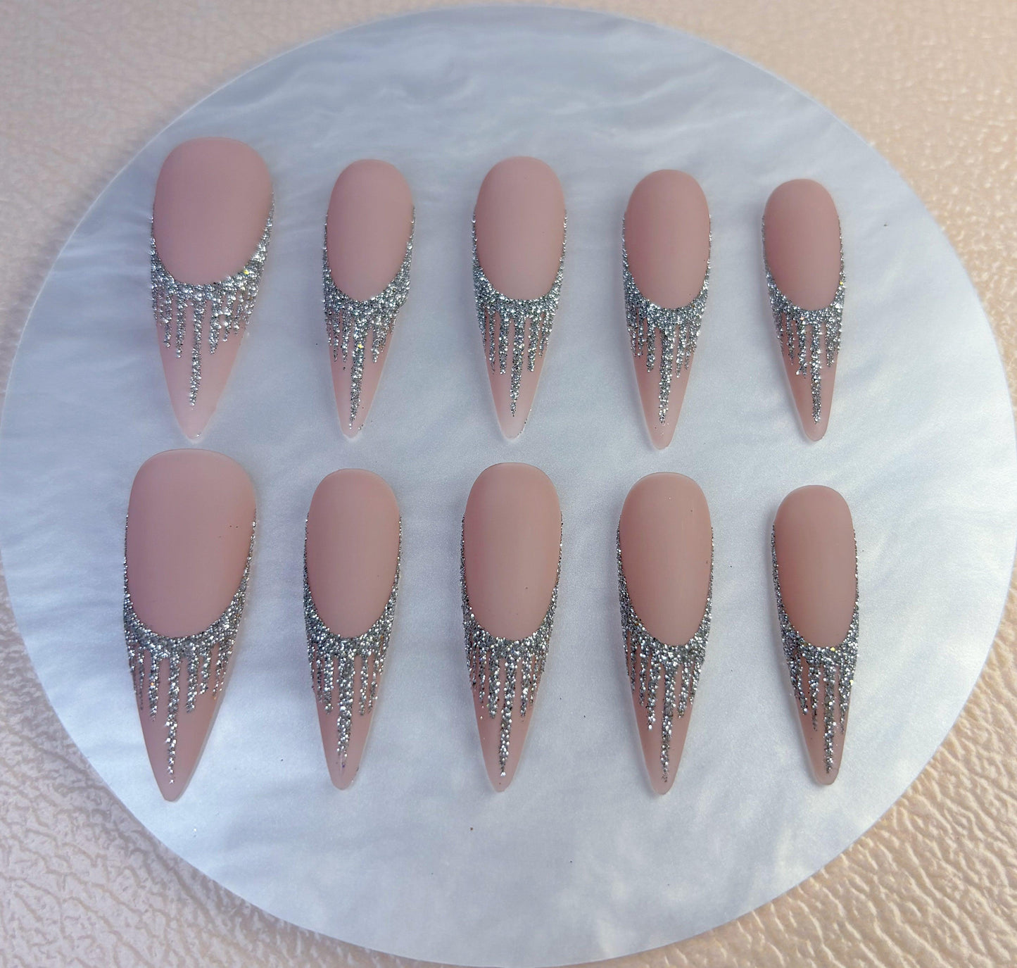 Glitter Drip Nude Press On Nail - Elegant Charme