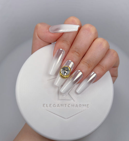 Trend Luxe - Pearl White - Customizable Handcrafted Press On Nails