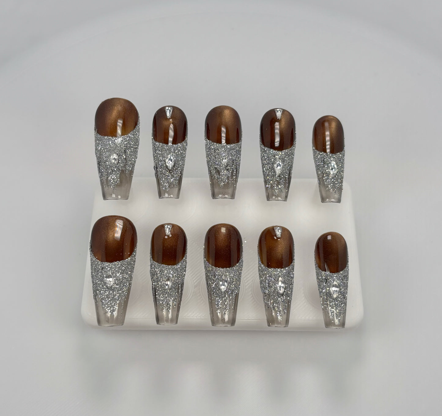 Trend Luxe - Brown and Silver Glitter - Customizable Handcrafted Press On Nails