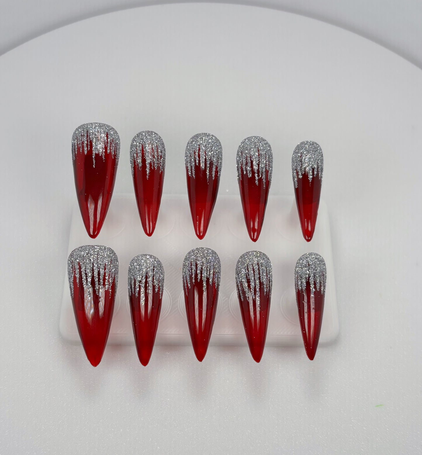 Daily Chic - Red & Silver Drip - Customizable Handcrafted Press On Nails