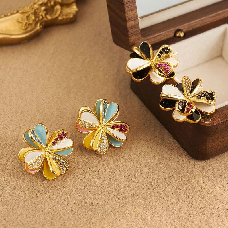 Flower-shaped Rhinestone Earrings - Elegant Charme