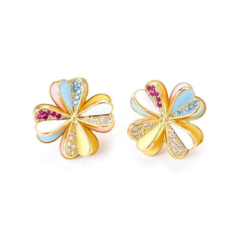 Flower-shaped Rhinestone Earrings - Elegant Charme