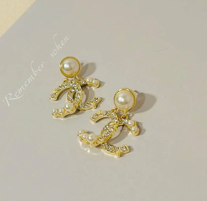 Golden Pearl and Crystal Earrings - Elegant Charme