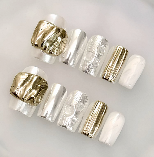 Everyday Cute - Silver and Gold Elegance - Customizable Handcrafted Press On Nails
