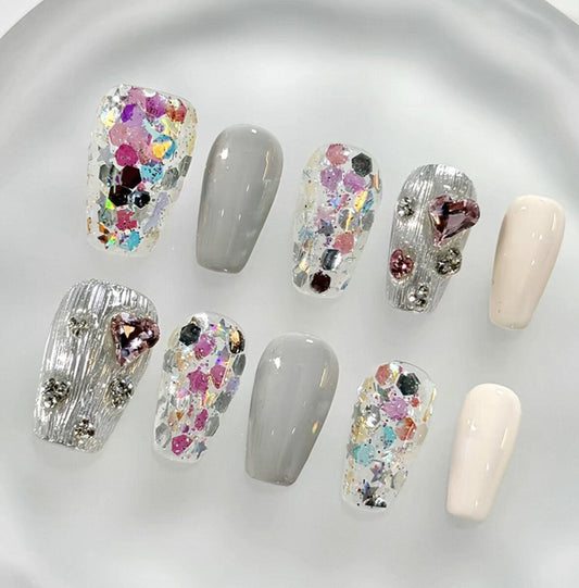 Everyday Cute - Multi-color Glitter - Customizable Handcrafted Press On Nails