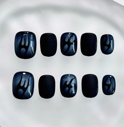 Everyday Cute - Midnight Blue Flame - Customizable Handcrafted Press On Nails