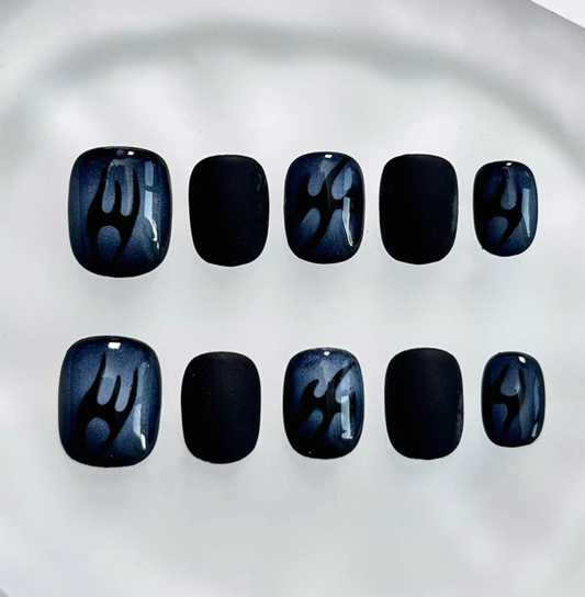 Everyday Cute - Midnight Blue Flame - Customizable Handcrafted Press On Nails