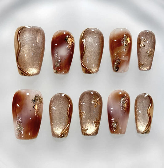 Everyday Cute - Warm Brown Elegance - Customizable Handcrafted Press On Nails