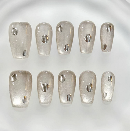 Everyday Cute - Shimmering Silver - Customizable Handcrafted Press On Nails