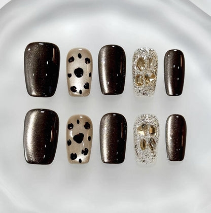Everyday Cute - Brown and Gold Glam - Customizable Handcrafted Press On Nails