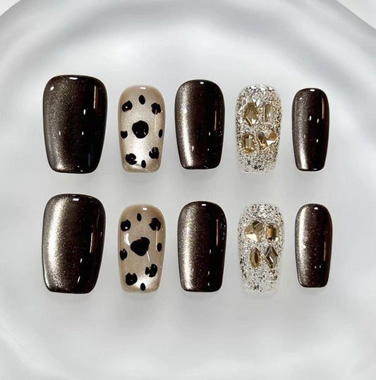 Everyday Cute - Brown and Gold Glam - Customizable Handcrafted Press On Nails