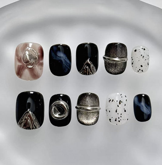 Everyday Cute - Black and White Marble - Customizable Handcrafted Press On Nails