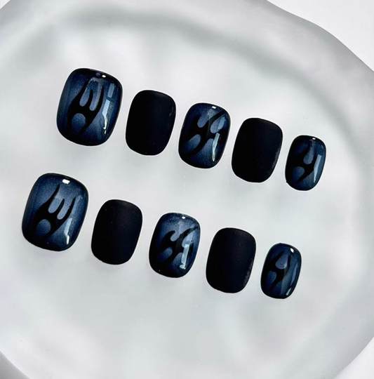 Everyday Cute - Midnight Blue Flame - Customizable Handcrafted Press On Nails