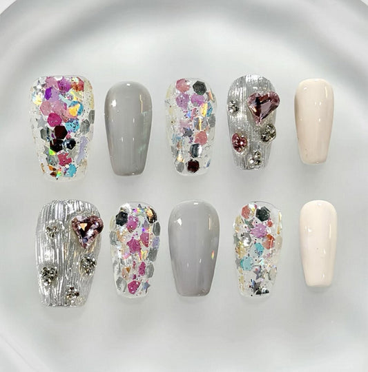 Everyday Cute - Multi-color Glitter - Customizable Handcrafted Press On Nails