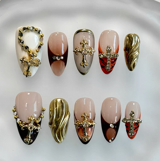 Everyday Cute - Nude and Red Elegance - Customizable Handcrafted Press On Nails