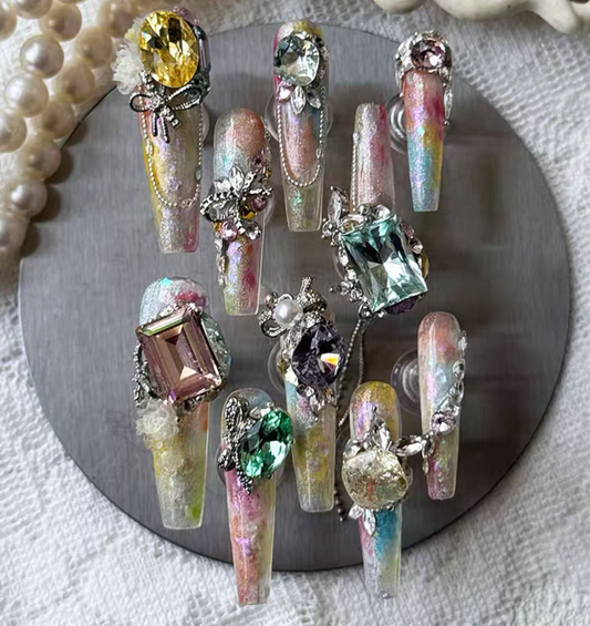 Charme Atelier - Iridescent Rainbow - Customizable Handcrafted Press On Nails