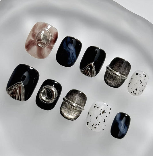 Everyday Cute - Black and White Marble - Customizable Handcrafted Press On Nails