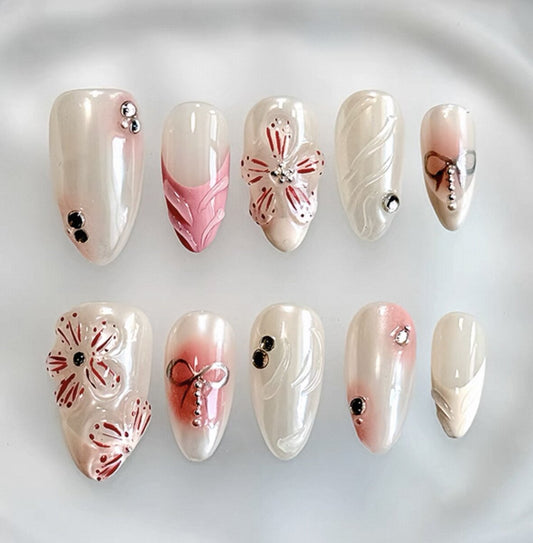 Everyday Cute - Soft Pink Floral - Customizable Handcrafted Press On Nails