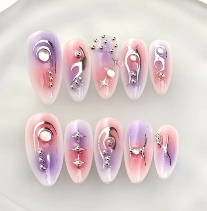 Everyday Cute - Pastel Pink and Purple - Customizable Handcrafted Press On Nails