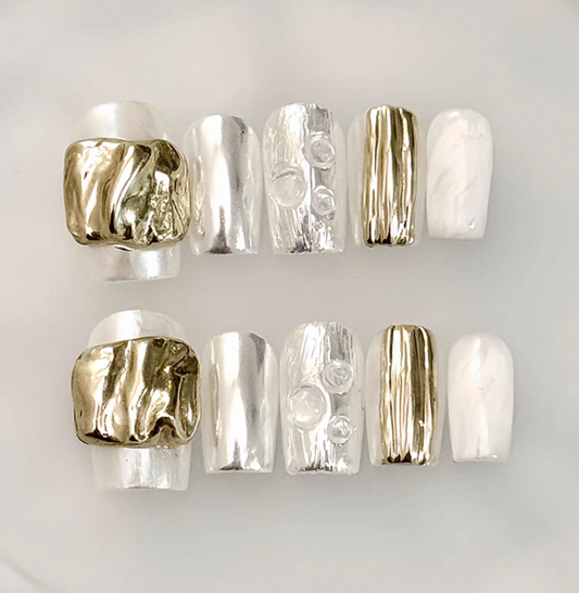 Everyday Cute - Silver and Gold Elegance - Customizable Handcrafted Press On Nails