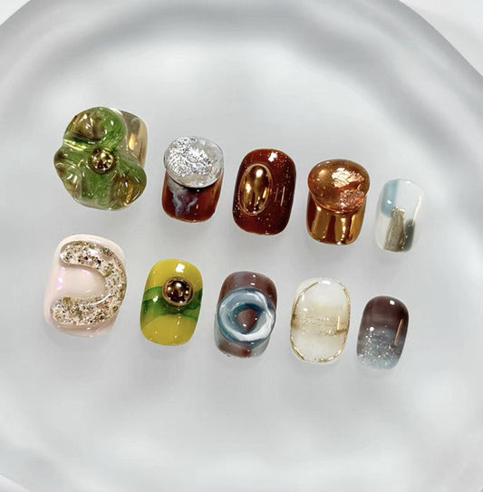 Everyday Cute - Earthy Tones Cuttie- Customizable Handcrafted Press On Nails