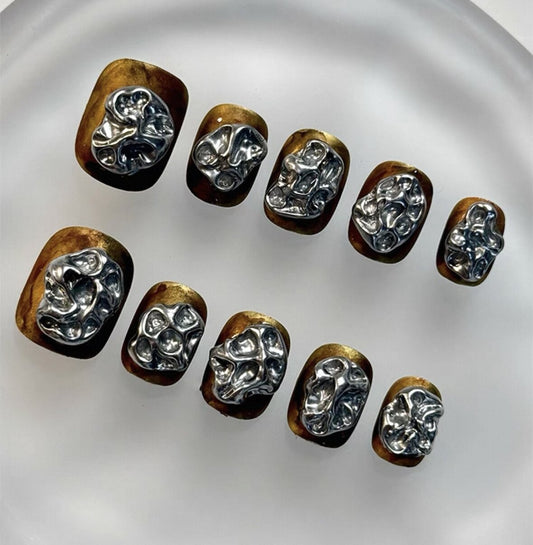 Everyday Cute - Gold and Silver Glam - Customizable Handcrafted Press On Nails