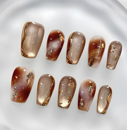 Everyday Cute - Warm Brown Elegance - Customizable Handcrafted Press On Nails