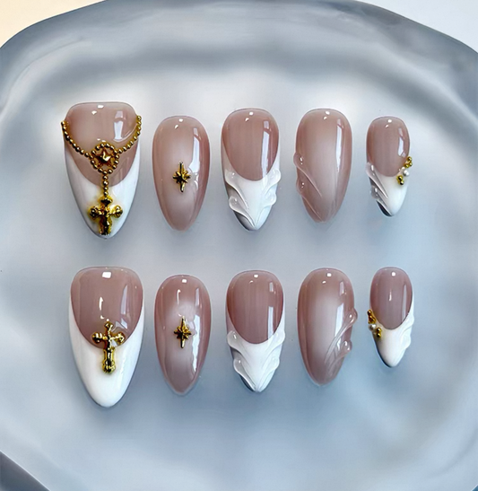 Everyday Cute - Blush & White Elegance - Customizable Handcrafted Press On Nails