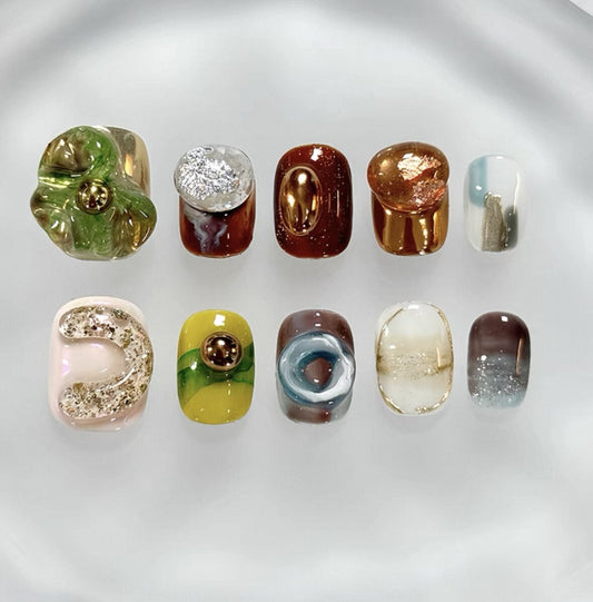 Everyday Cute - Earthy Tones Cuttie- Customizable Handcrafted Press On Nails