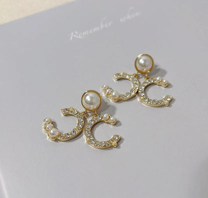 Golden Pearl and Crystal Earrings - Elegant Charme
