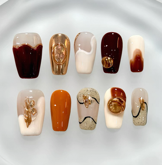 Everyday Cute - Warm Tones - Customizable Handcrafted Press On Nails