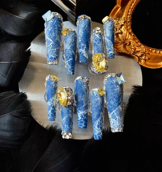 Charme Atelier - Denim Blue - Customizable Handcrafted Press On Nails