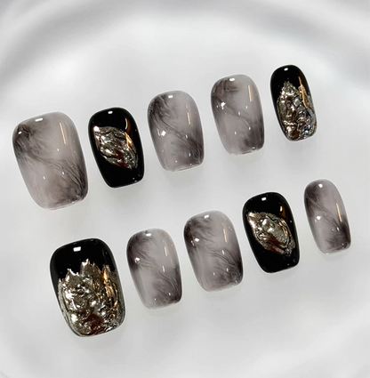 Everyday Cute - Black and Gray Marble - Customizable Handcrafted Press On Nails