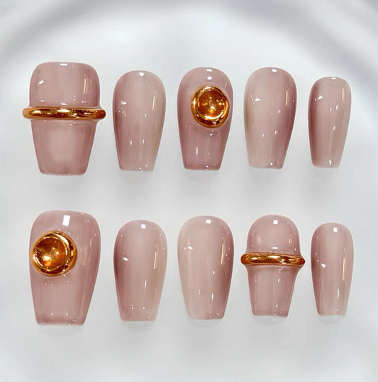 Everyday Cute - Blush Pink with Gold Accents - Customizable Handcrafted Press On Nails