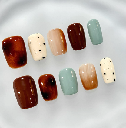 Everyday Cute - Earthy Tones Ombre - Customizable Handcrafted Press On Nails