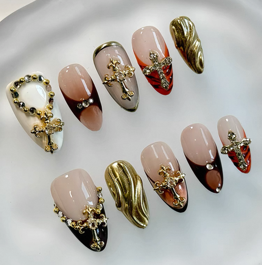 Everyday Cute - Nude and Red Elegance - Customizable Handcrafted Press On Nails