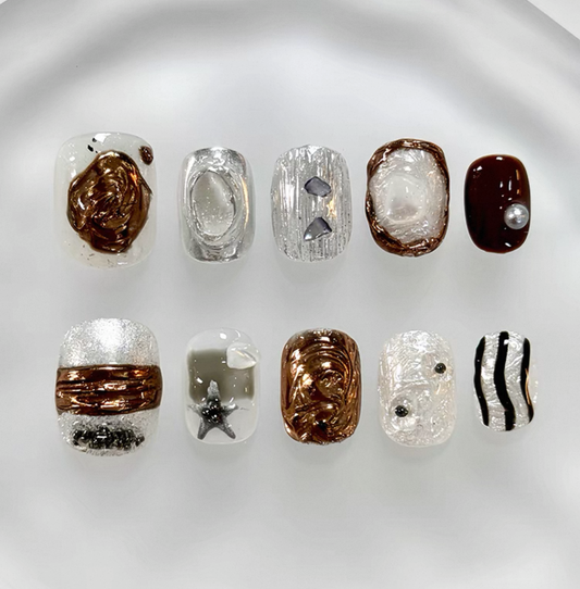 Everyday Cute - Metallic Bronze and Silver - Customizable Handcrafted Press On Nails